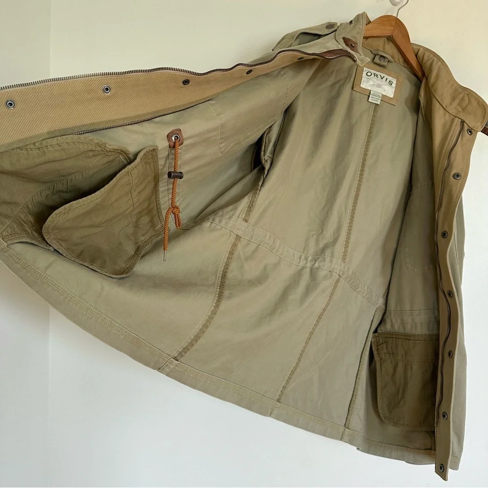 ORVIS Vintage Khaki Beige Chore Canvas Field Utility Jacket Size XL 46-48